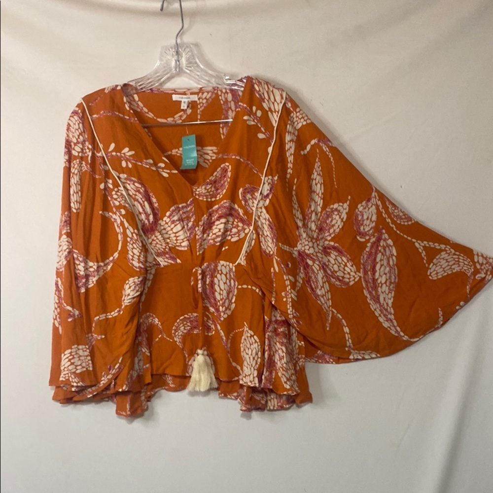Orange Tie Front Ruffled Blouse - Picture 6 of 8